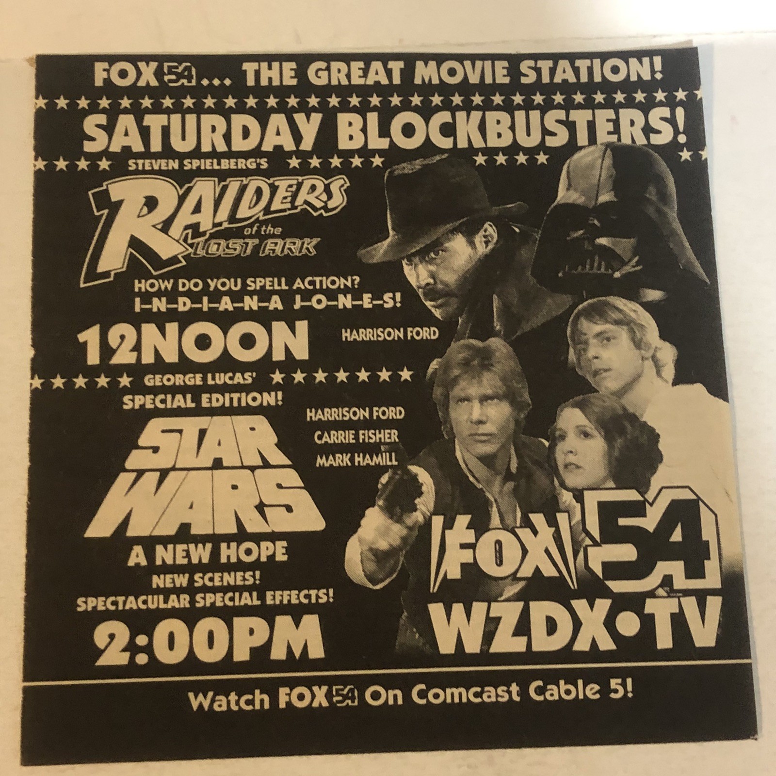 Star Wars Raider’s Of The Lost Ark Movie Vtg Print Ad Harrison Ford TPA19