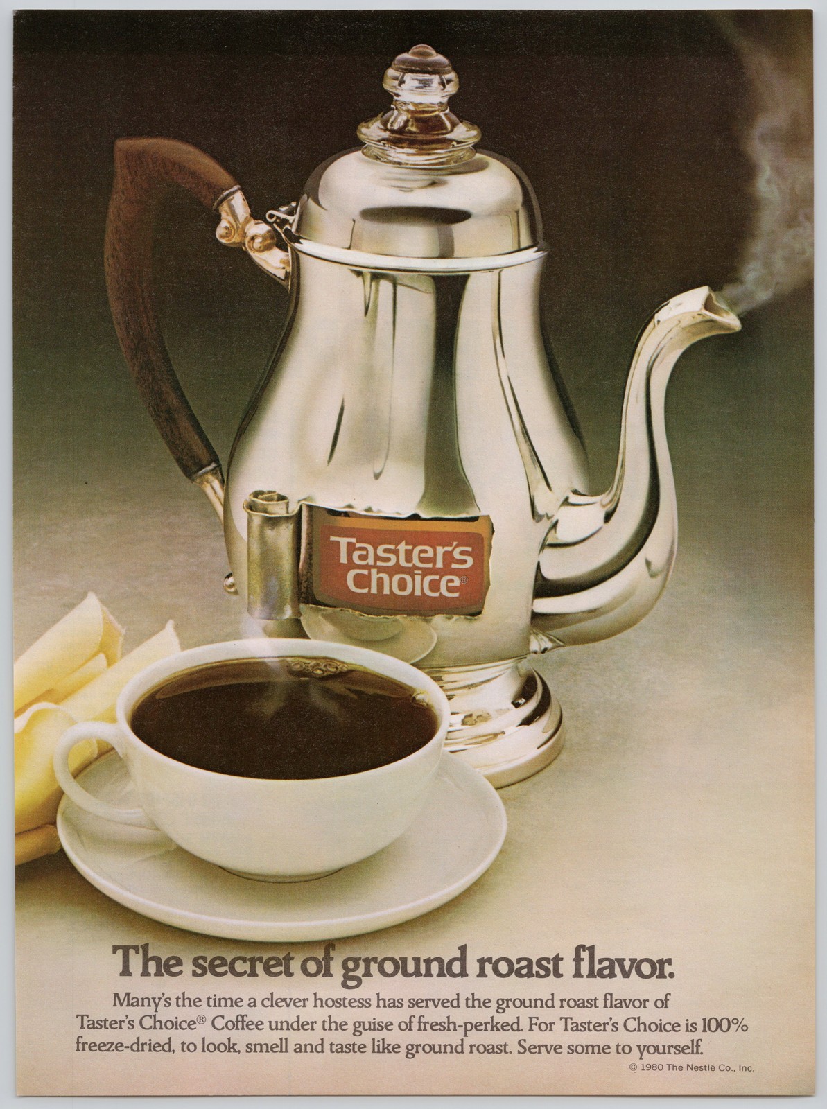 Taster’s Choice Coffee Nestle Ground Roast Flavor Fresh 1980 Print Ad