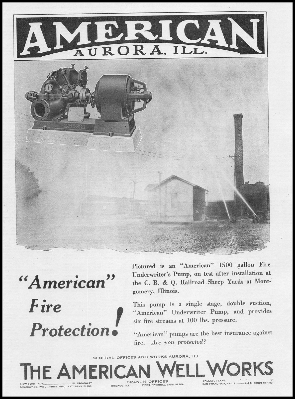 1926 CB & Q Railroad Sheep Yard Photo Montgomery IL American Well Works Print Ad