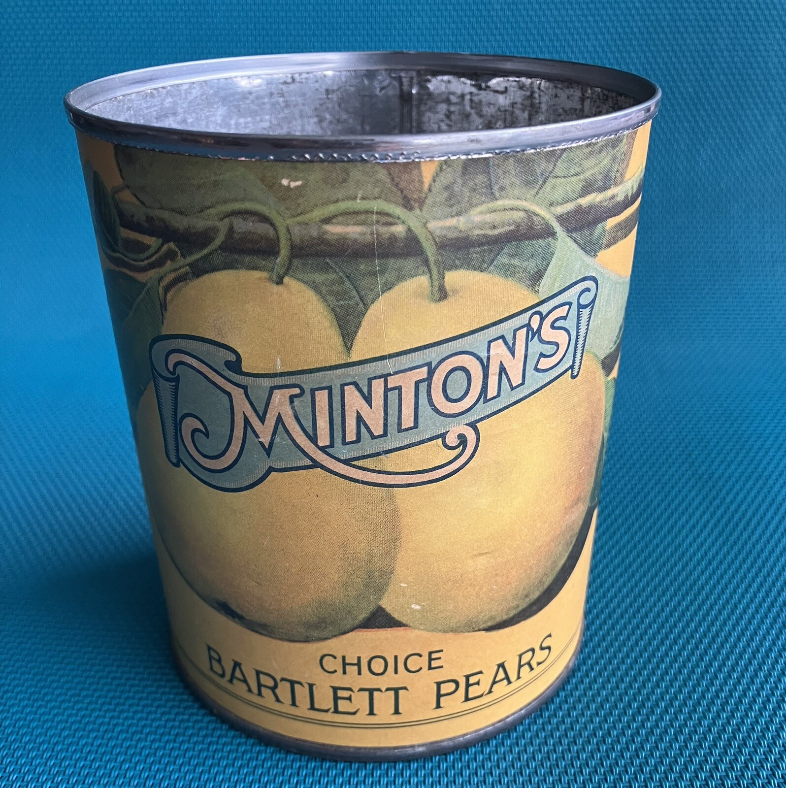 Vintage Advertising Tin Can Minton’s Pears Oregon 5”