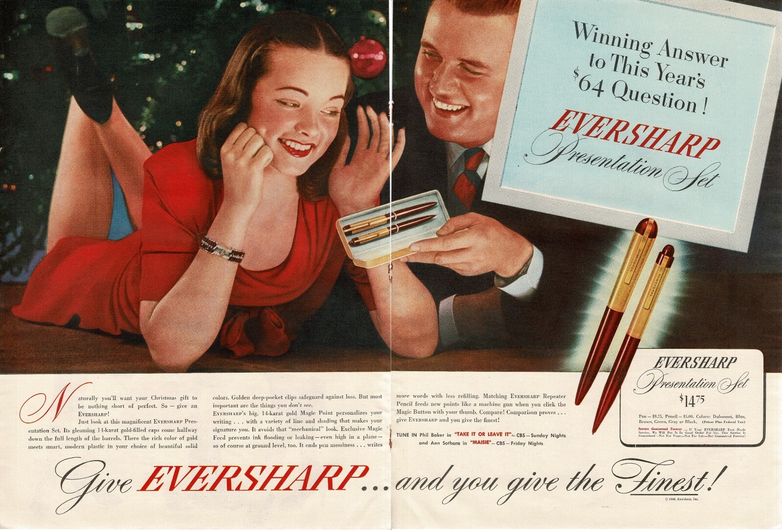 1946 Eversharp Presentation Set Fountain Pen Christmas Gift Centerfold Print Ad