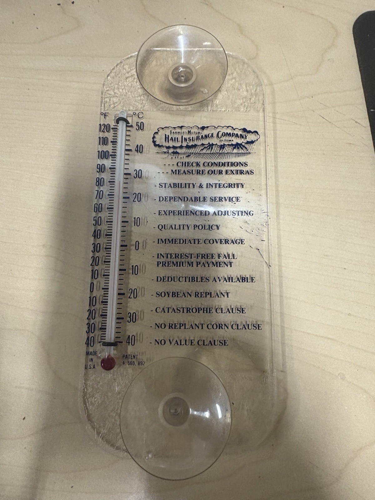 Vtg Farmers Mutual Advertising Thermometer. 8” X 2.5” New In Box
