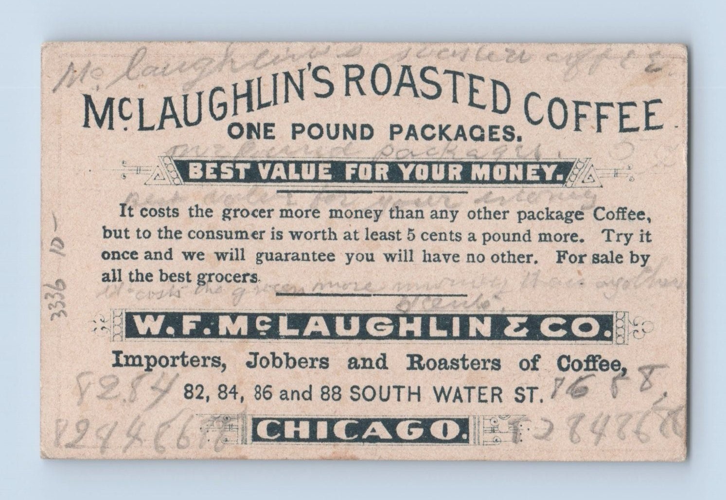 McLaughlin’s Coffee Victorian Trade Card Sackett, Wilhelms & Betzig Litho NY