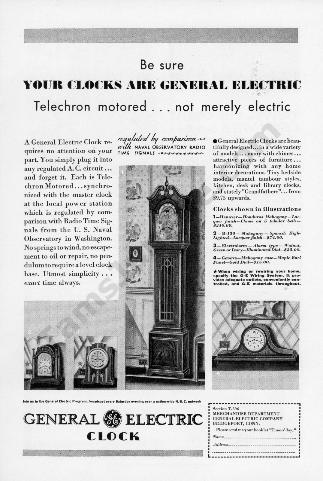 1931 General Electric Telechron Clocks Old Vintage Print AD Great Decor! (290)