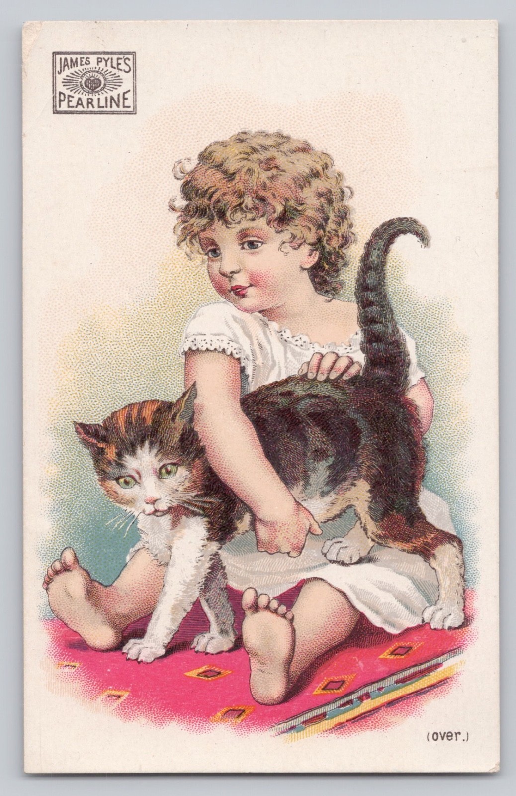 Victorian James Pyle’s Pearline Trade Card Child with Cat Artwork