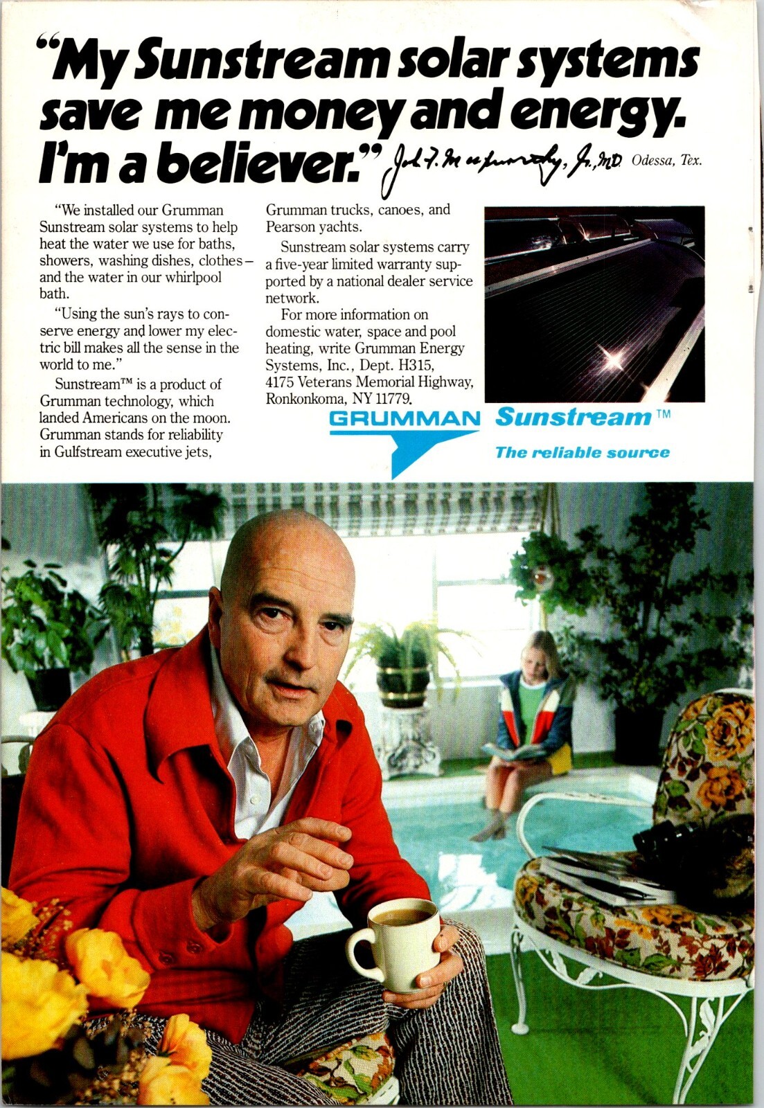 Grumman Sunstream Solar System Saves money Original Vintage Print Ad