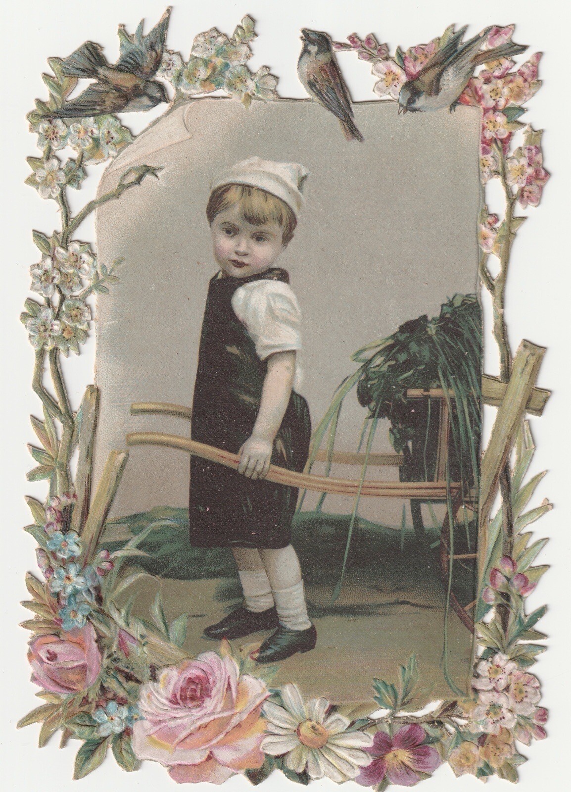 1880s~CD Kenny~Dry Roasted Coffee~Kid Pulling Wagon~Die-Cut~Victorian Trade Card