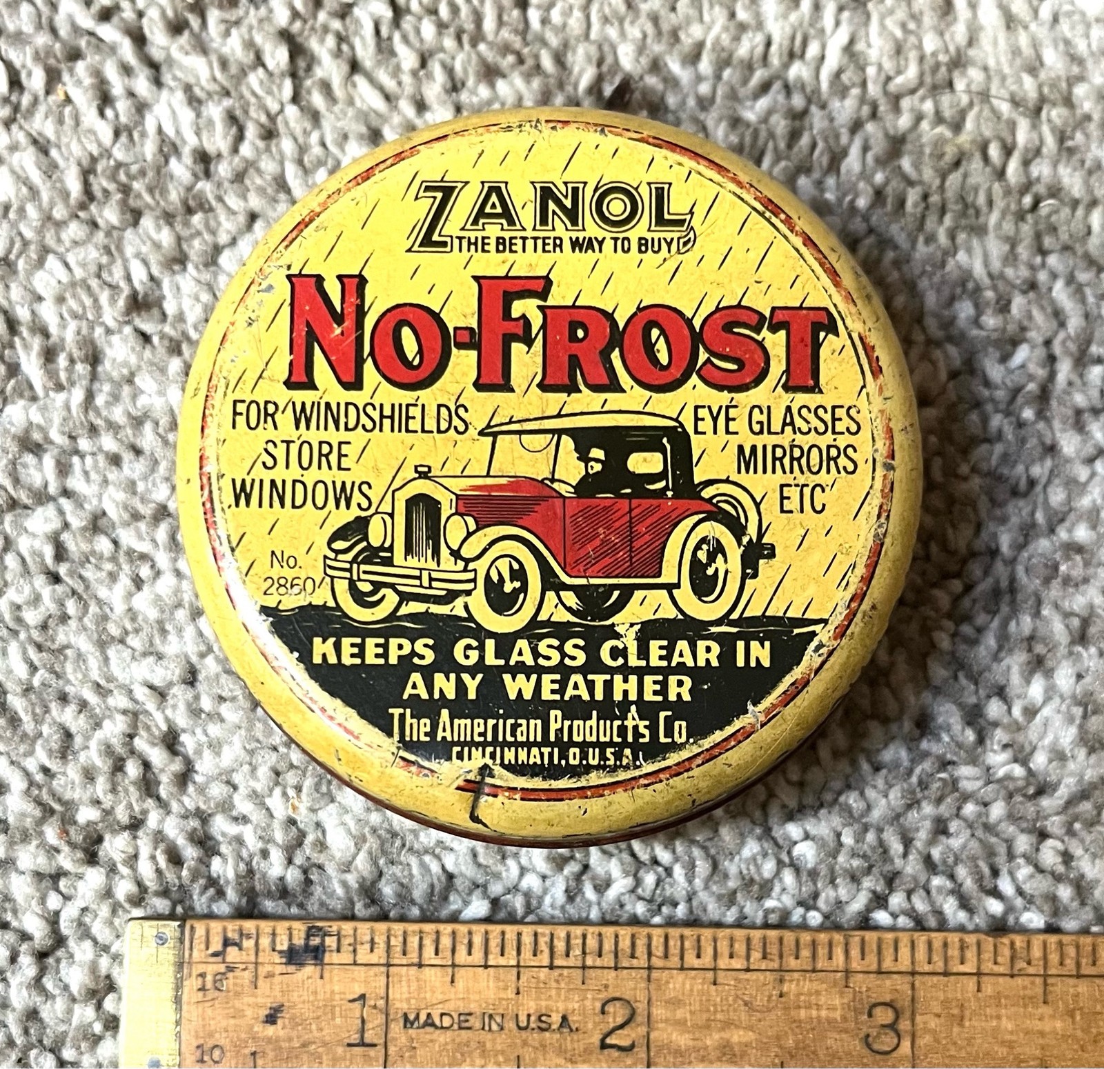 Zanol No-Frost Advertising Tin American Products Co Cincinnati Car