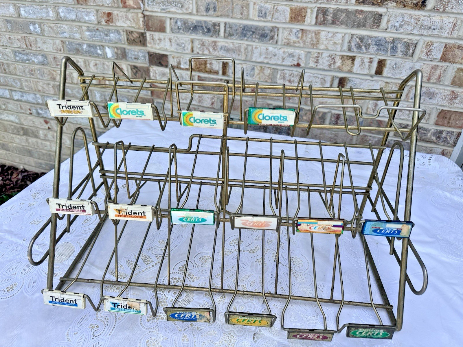 Vintage Three Tier Wire Metal Mints Display Rack Product Labels General Store
