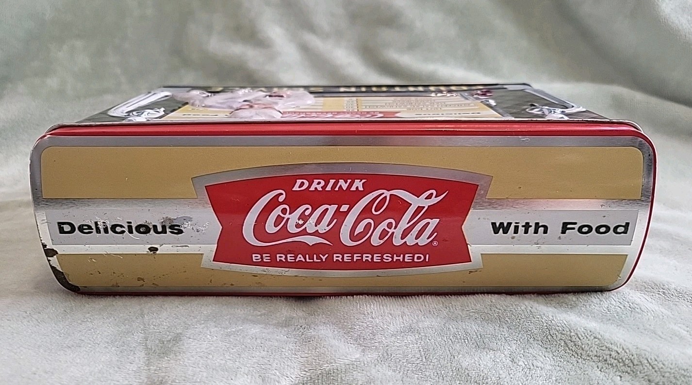 Vintage Embossed Coca Cola Fountain Service Removable Lid Tin Box (2002)