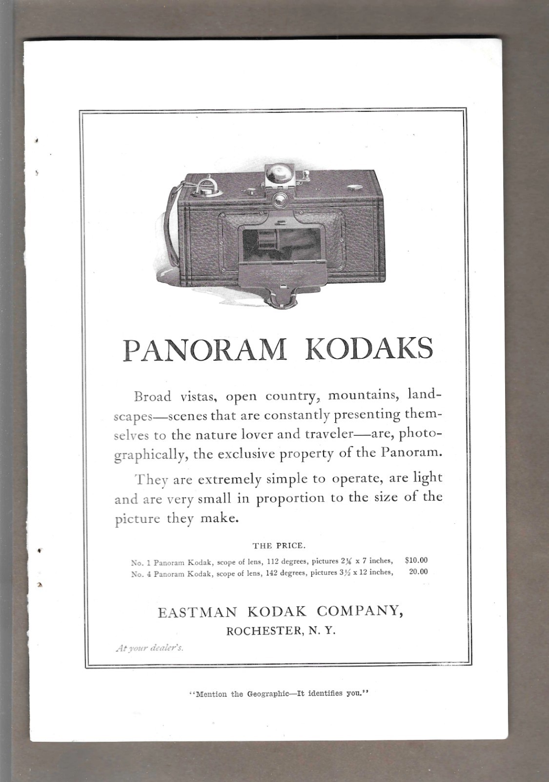 1916 Eastman Kodak Panoram Kodaks Cameras Vintage Print Advertisement