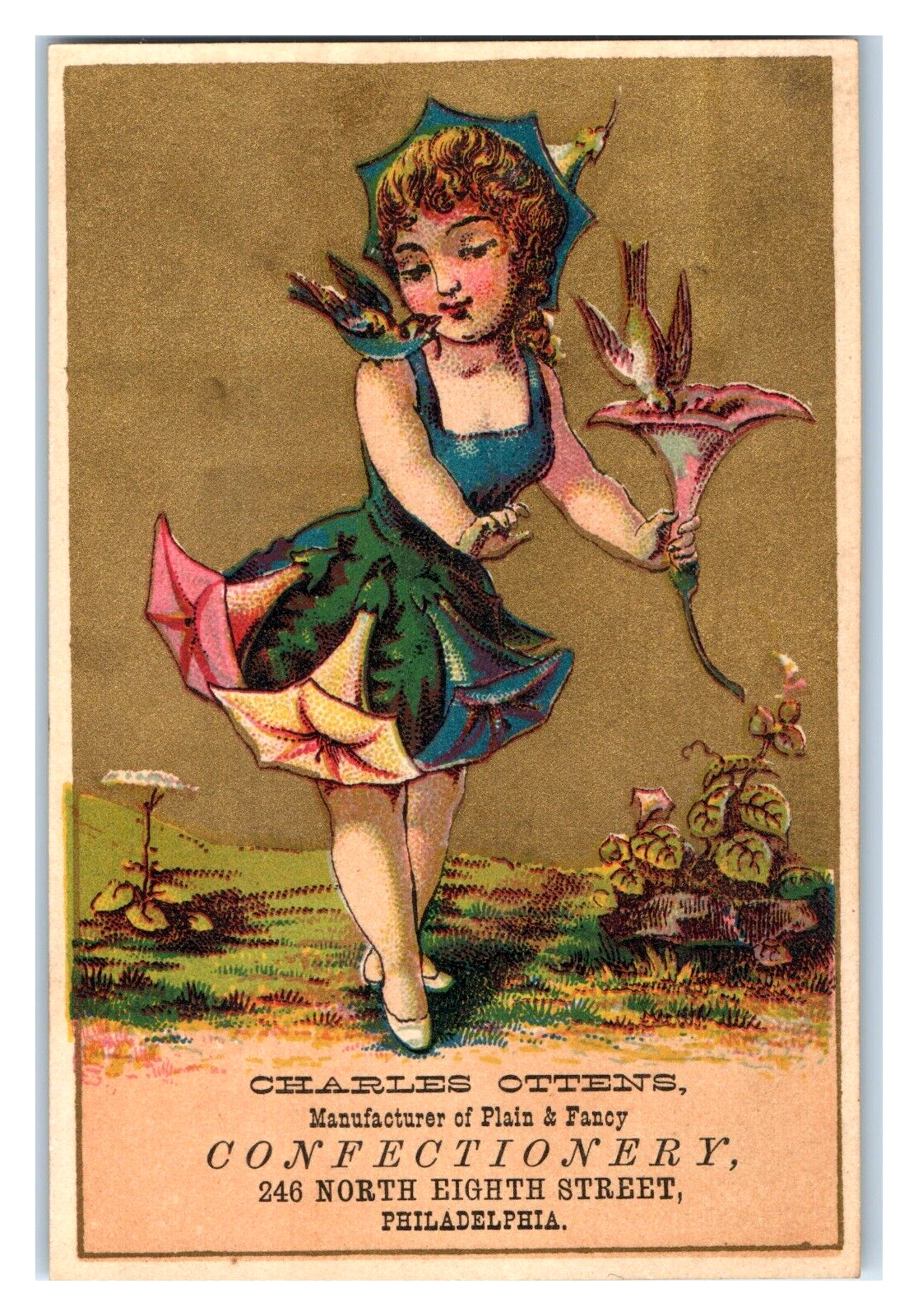 1880s Charles Ottens Candy Maker Confectioner Girls Flower-Dress Lot Of 2 F134