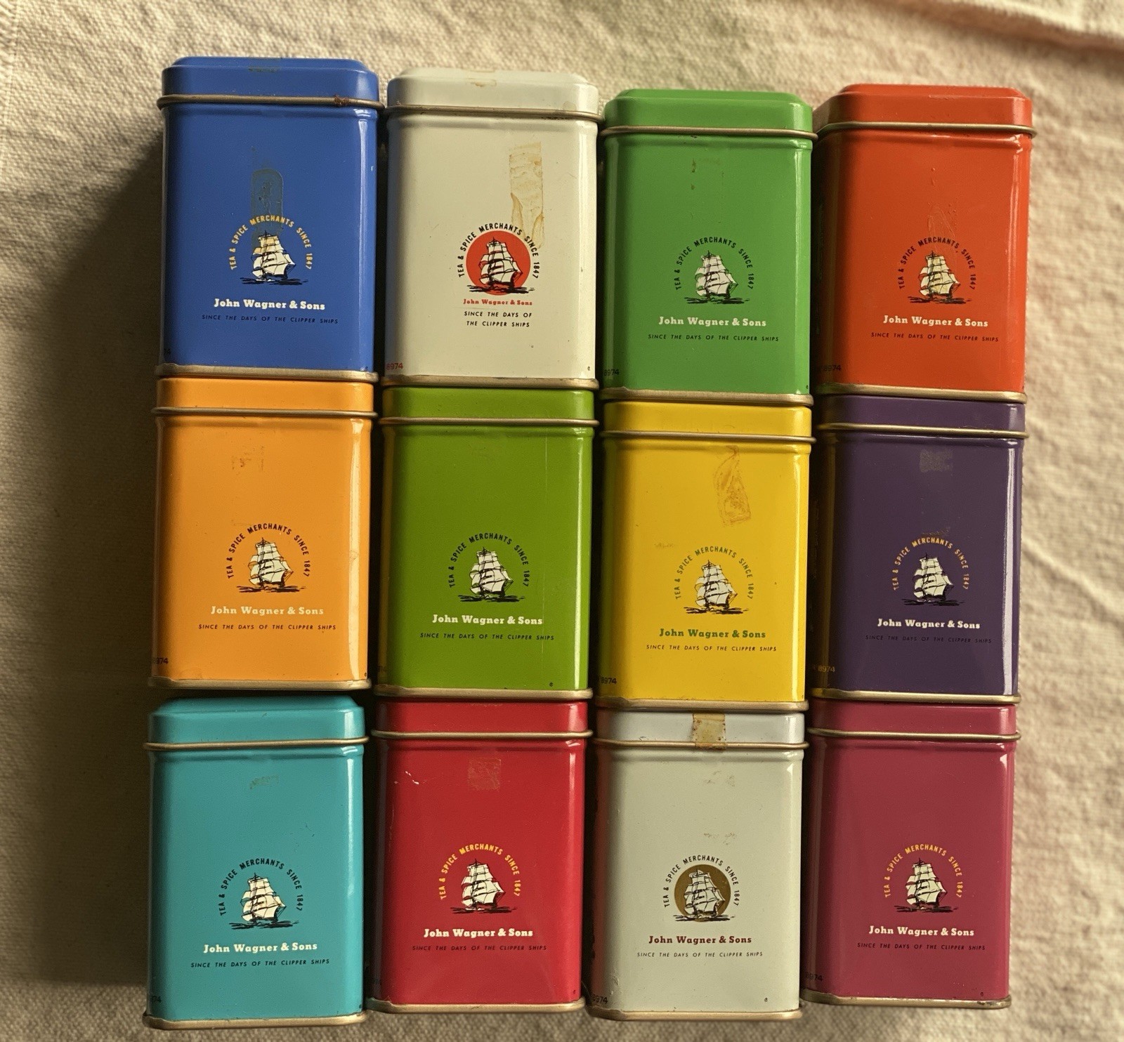 Vintage John Wagner & Sons Tea Tins – SET of 12 Vtg Tin