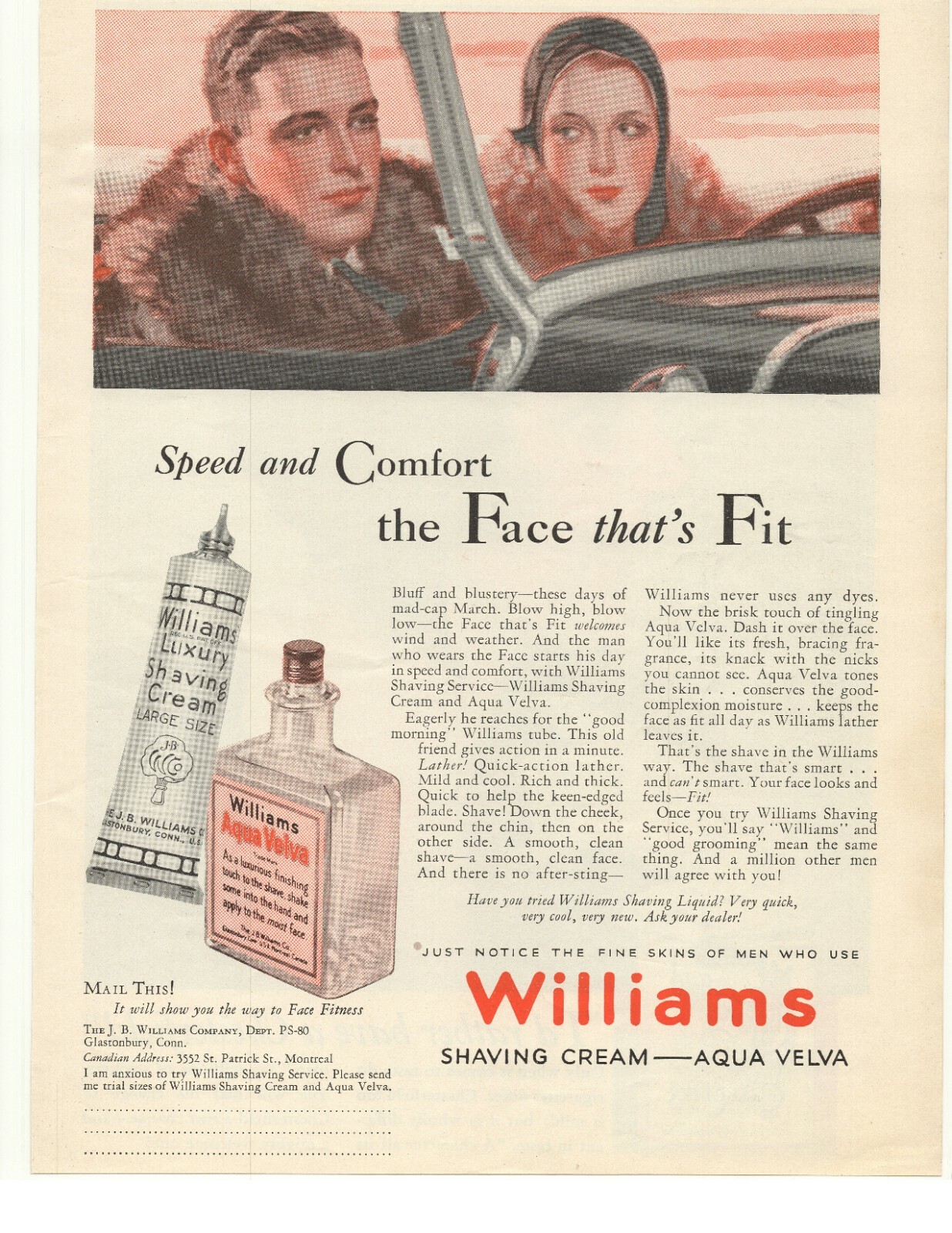 1931 Williams Shaving Cream & Aqua Velva Advertisement Glastonbury, Connecticut