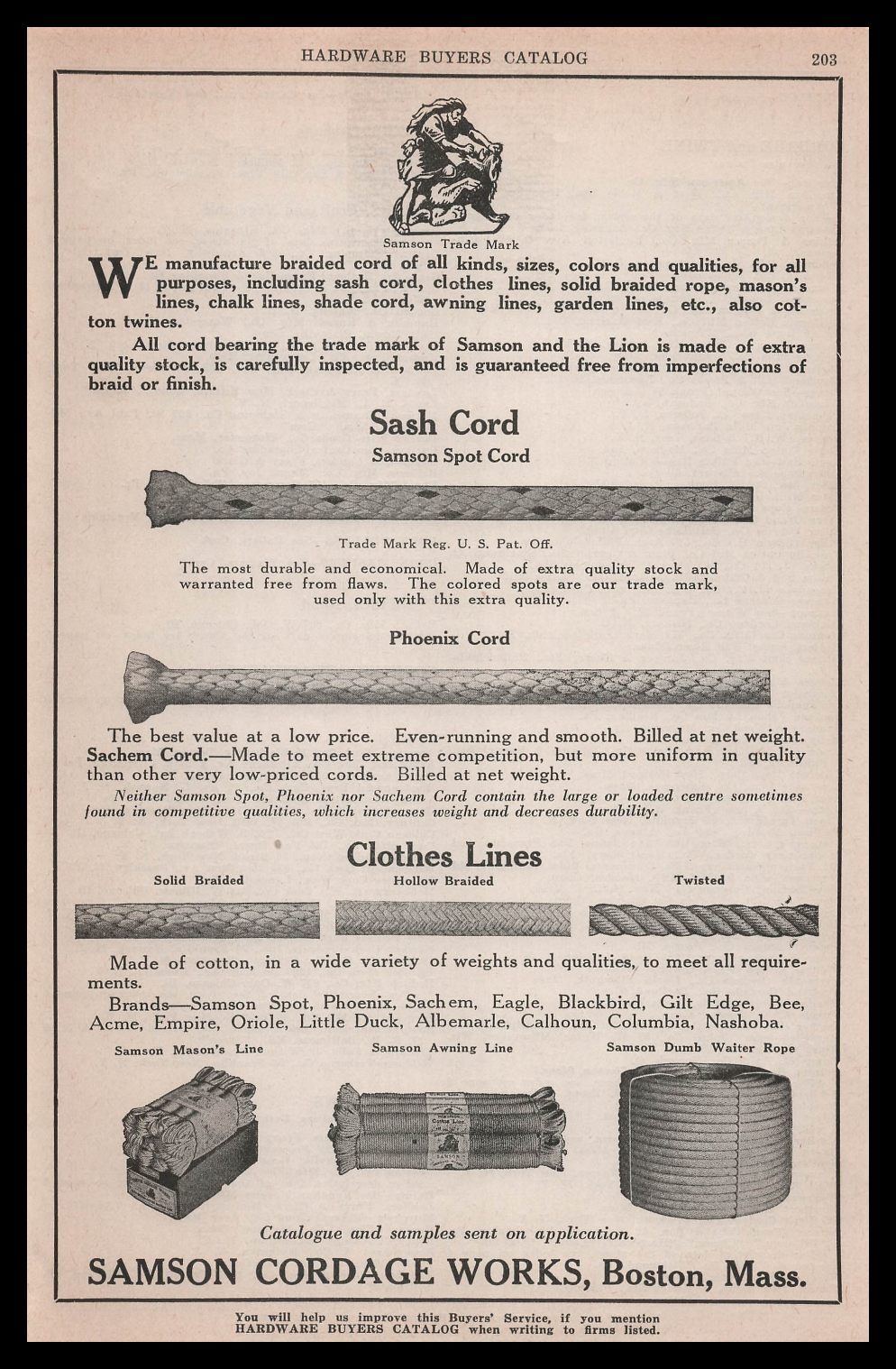 1924 Samson Cordage Works Boston Massachusetts Lion Trademark Vintage Print Ad