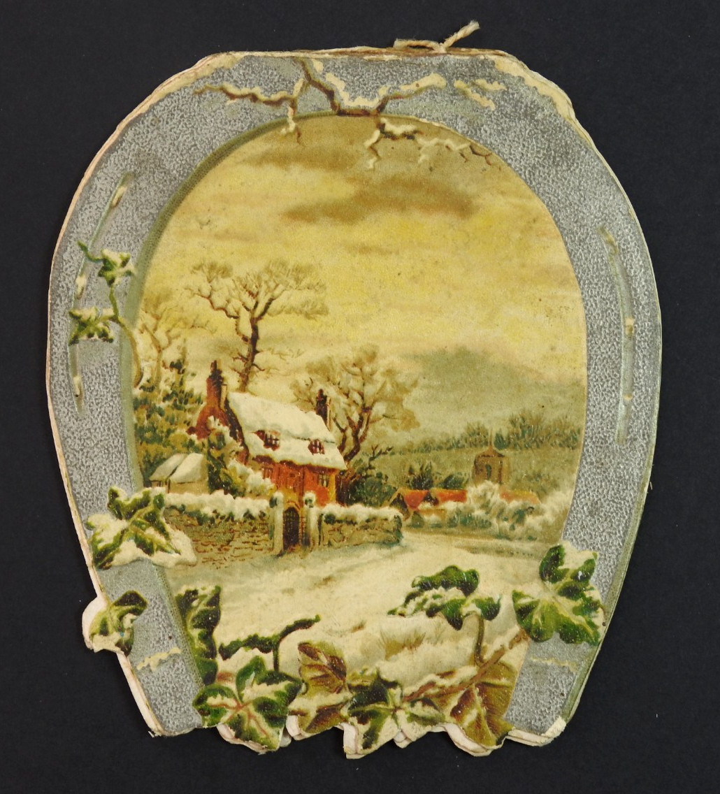 Antique Victorian Fold Out Card Poem Die Cut Embossed Horseshoe Charles Markey