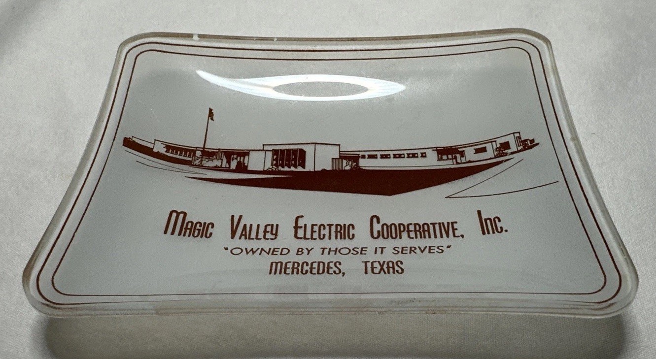Concave Glass Trinket Dish Glass Ad Magic Valle Electric Coop Mercedes Texas VTG