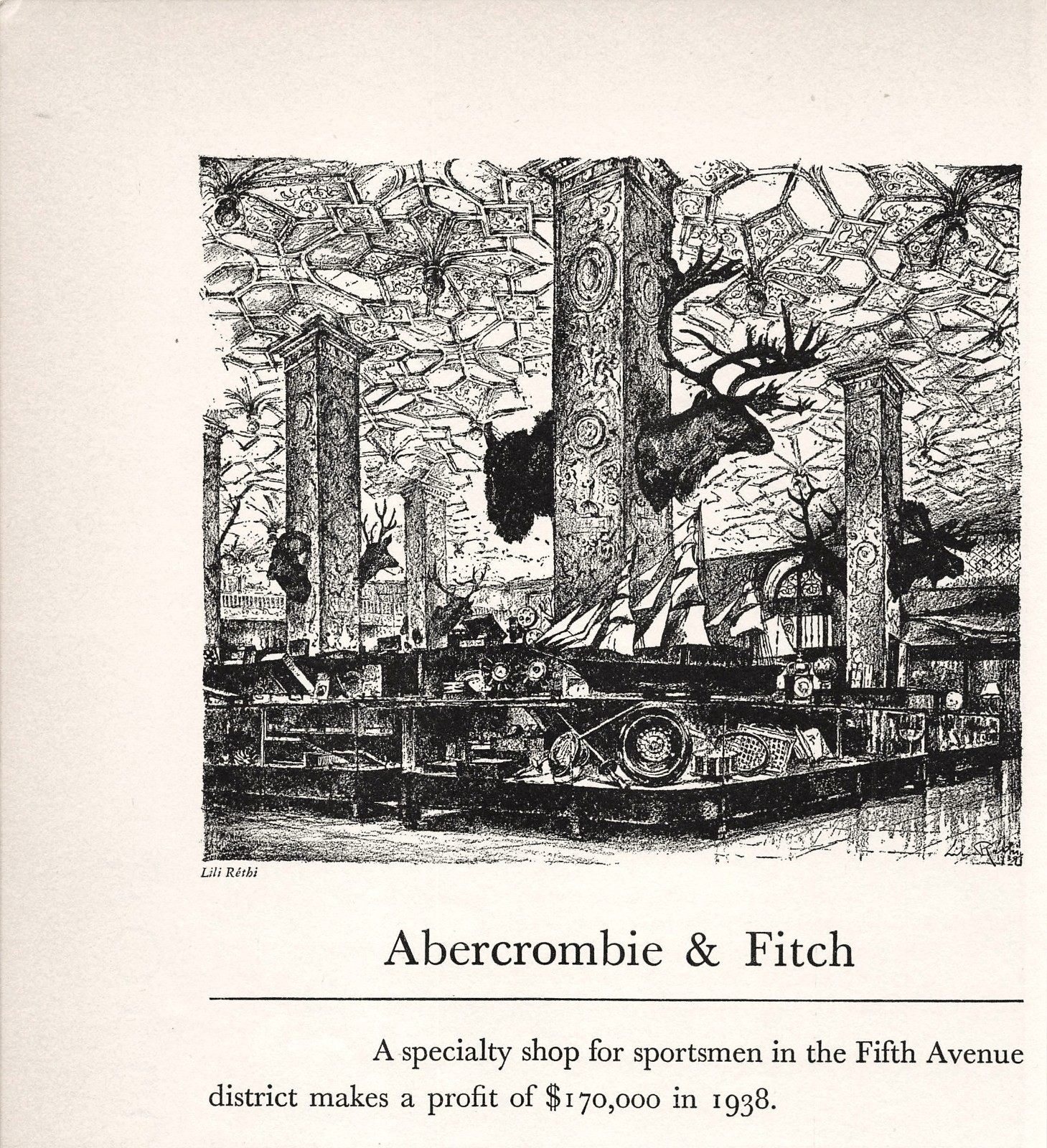 Abercrombie & Fitch Store Interior Sketch 1939 7.5″ x 8.25″ Vtg Mag Print Ad