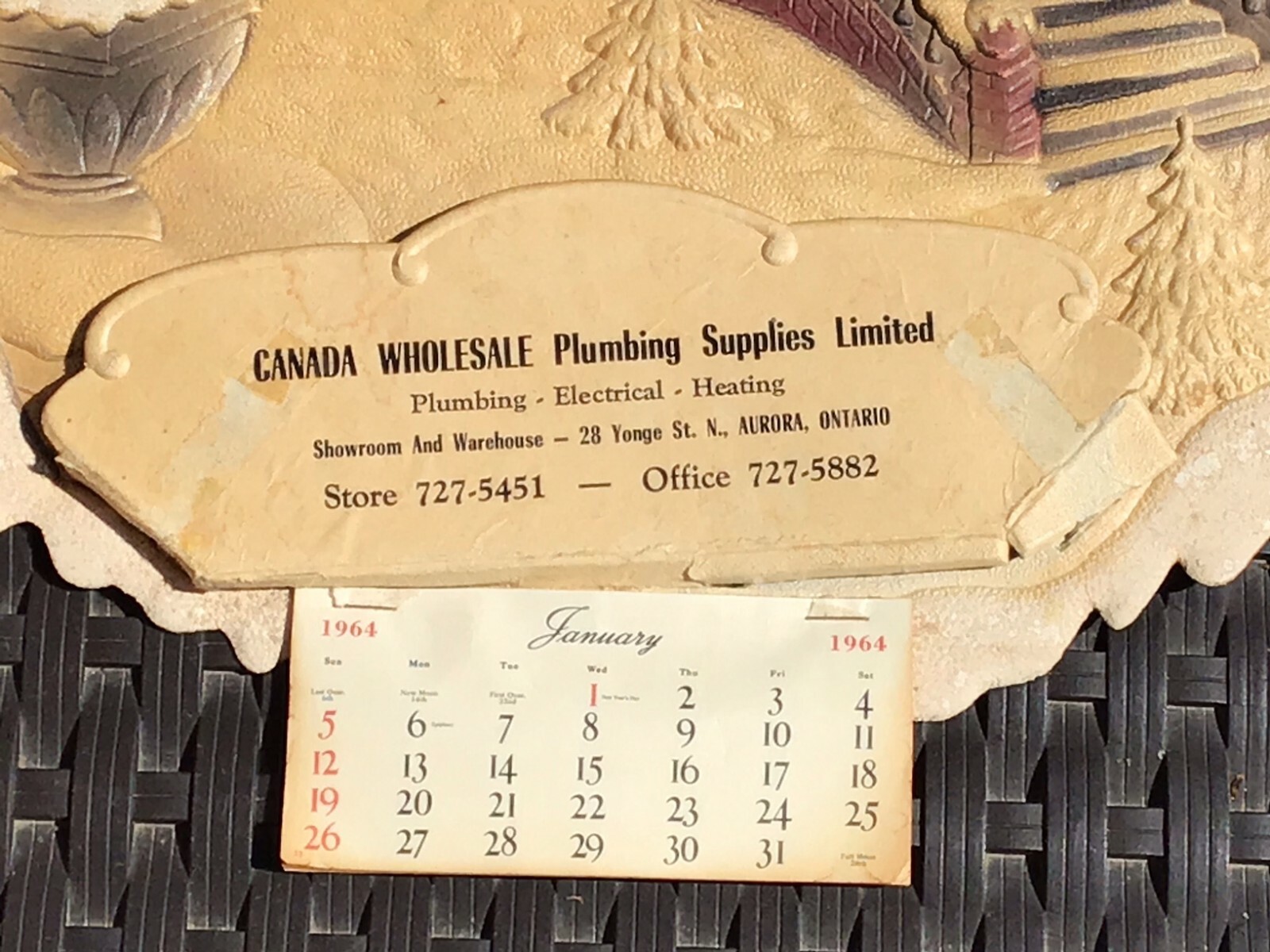 Vtg 1964 Die Cut German Pulp Calendar Topper Church Plumbing Supplies Aurora ON