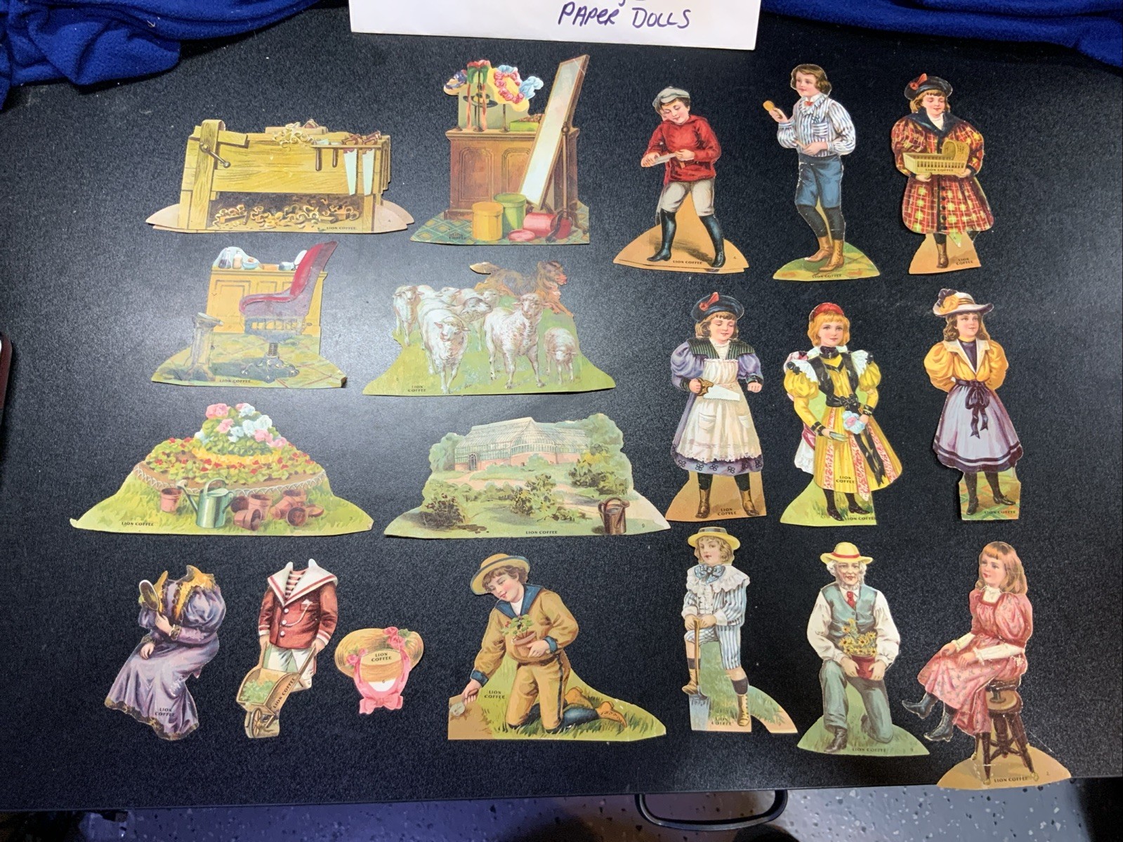 Antique Lion Coffee Paper Dolls Victorian Trade Cards Lot of 21 Die Cut Ephemera