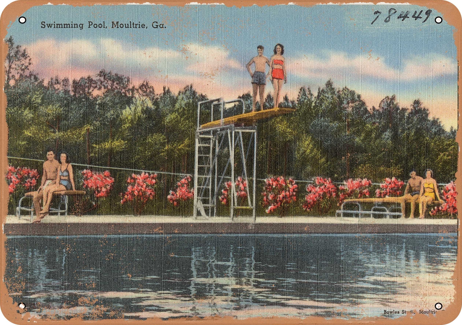 METAL SIGN – Georgia Postcard – Swimming pool, Moultrie, Ga.