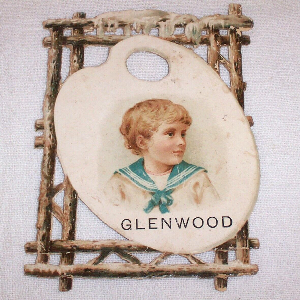 Glenwood Stove Range , Antique Trade Card , Boy Sailor Weir Taunton Mass