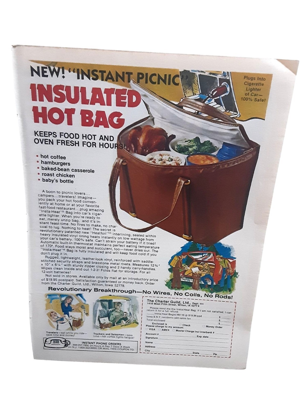 1979 Instant Picnic Insulated Hot Bag Vintage Print Ad Travel Camping