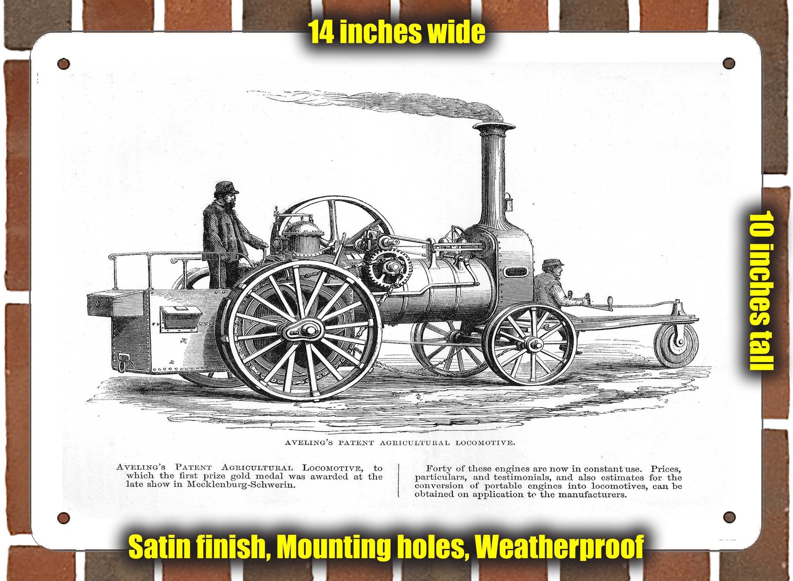 Metal Sign – 1862 Aveling Agricultural Locomotive Engine – 10×14 inches