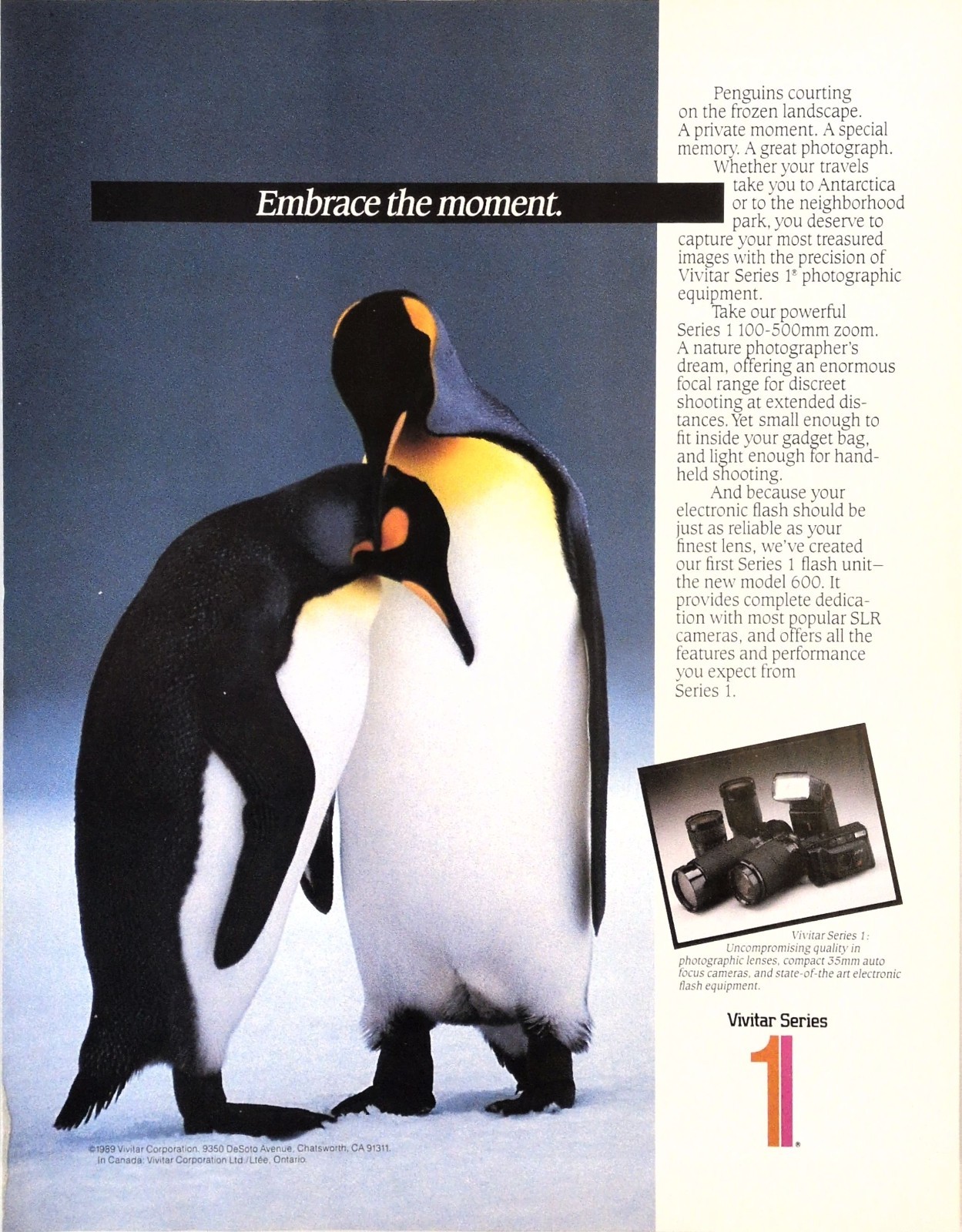 Vintage Vivitar Camera Ad Penguins Antarctica Photo 1989 Print Advertisement