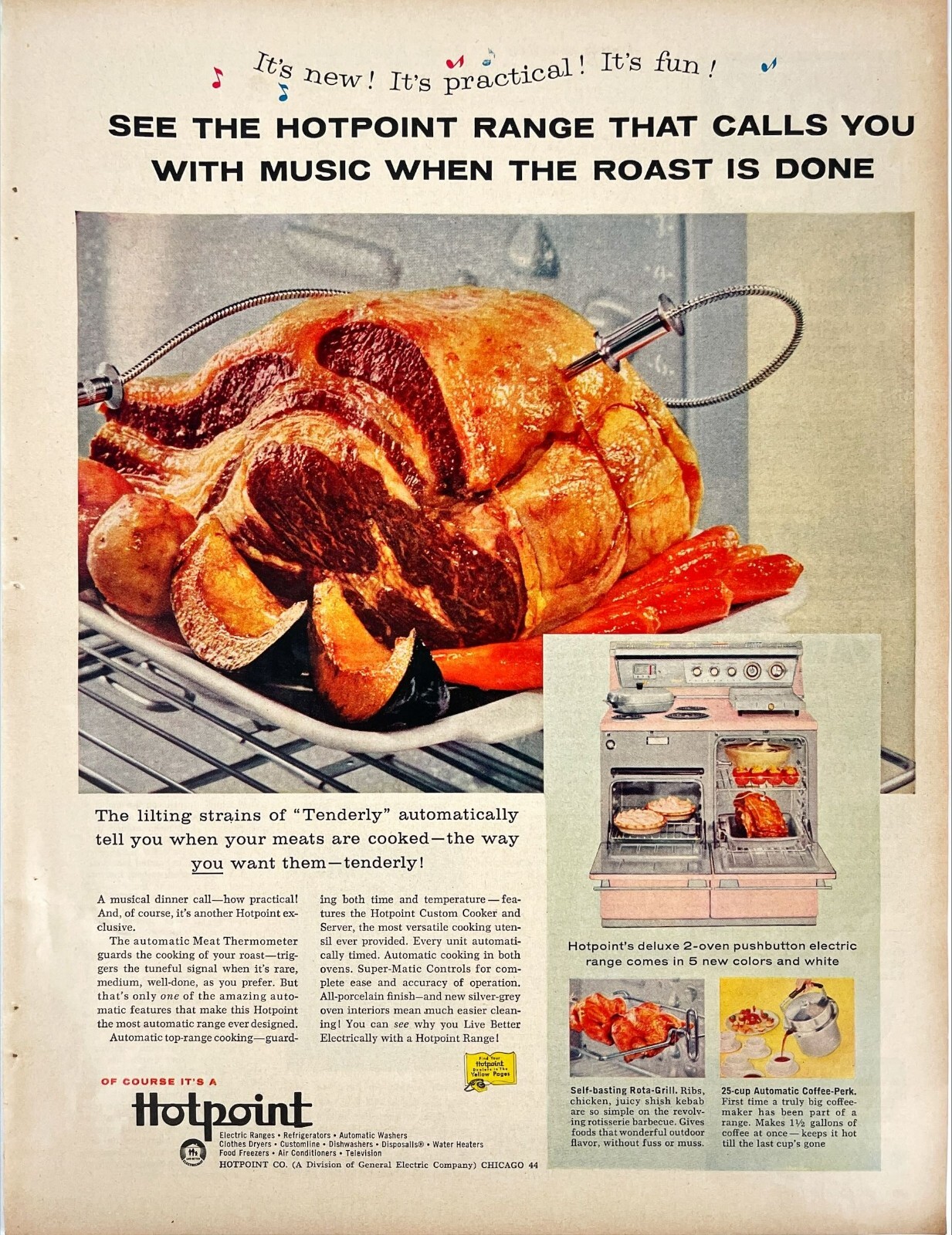 GE Hotpoint General Electric Stove Range Music Vtg Advertising Magazine Ad 1957