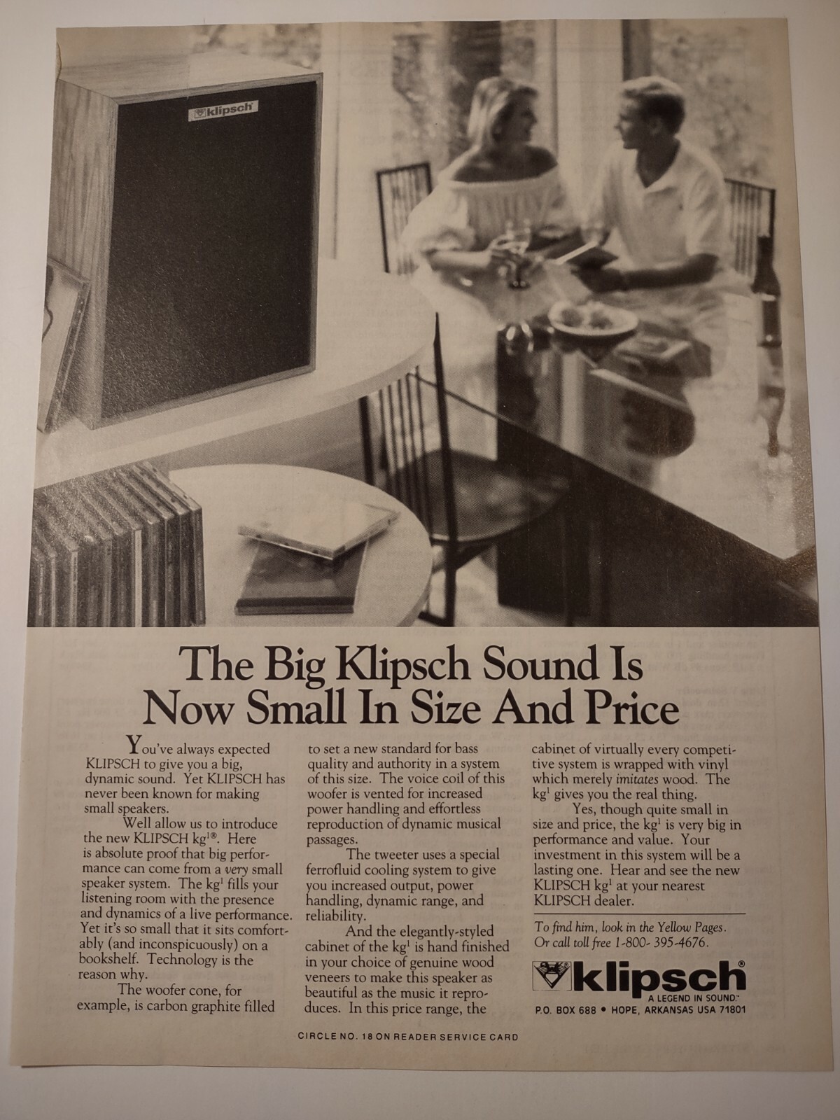 Klipsch Sound Now Small in Size and Price Speakers Vintage Print Ad