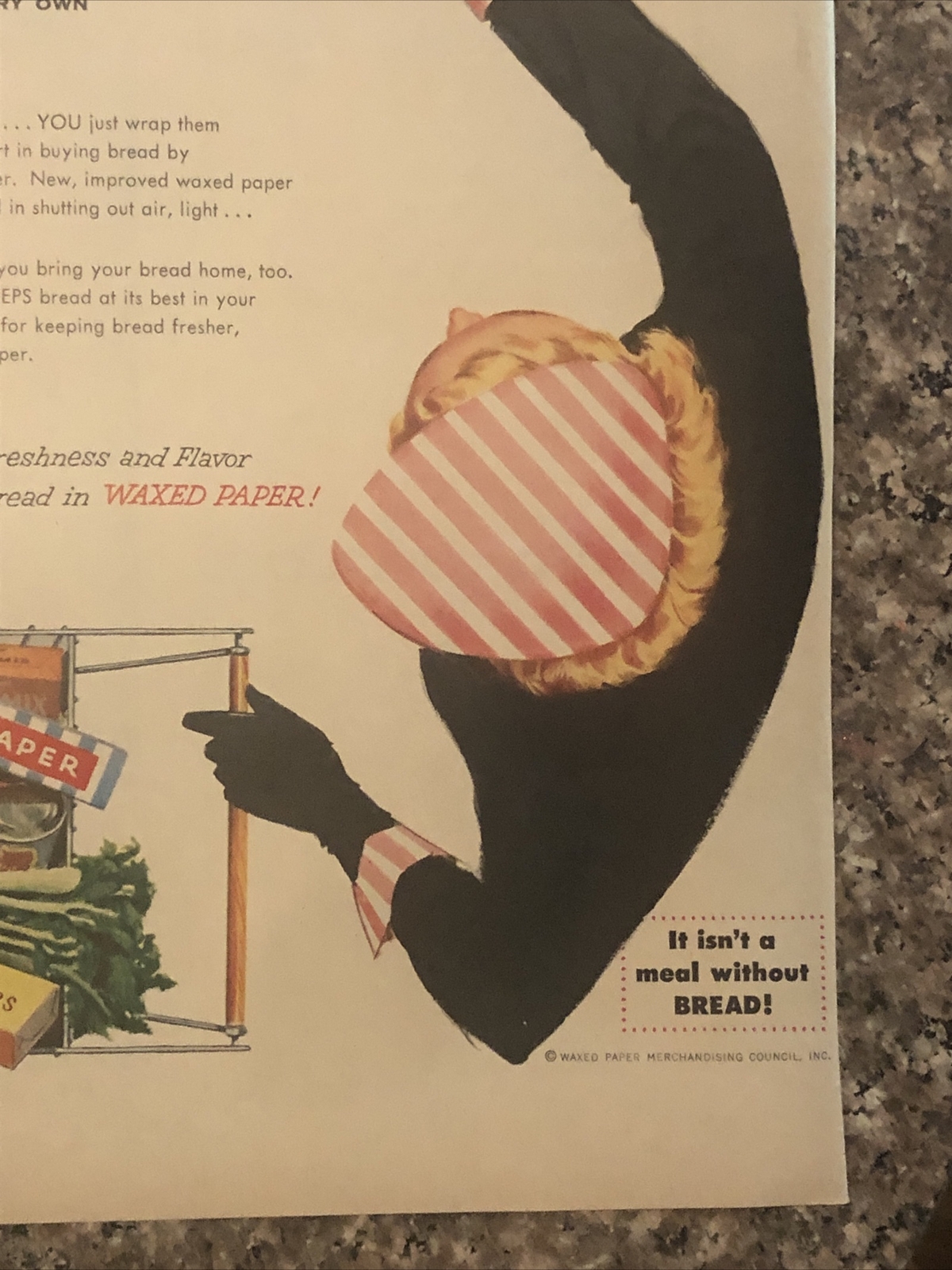 1954 Waxed Paper PRINT AD Buy Bread Wrapped In VTG 1950s Keeps Fresher Longer