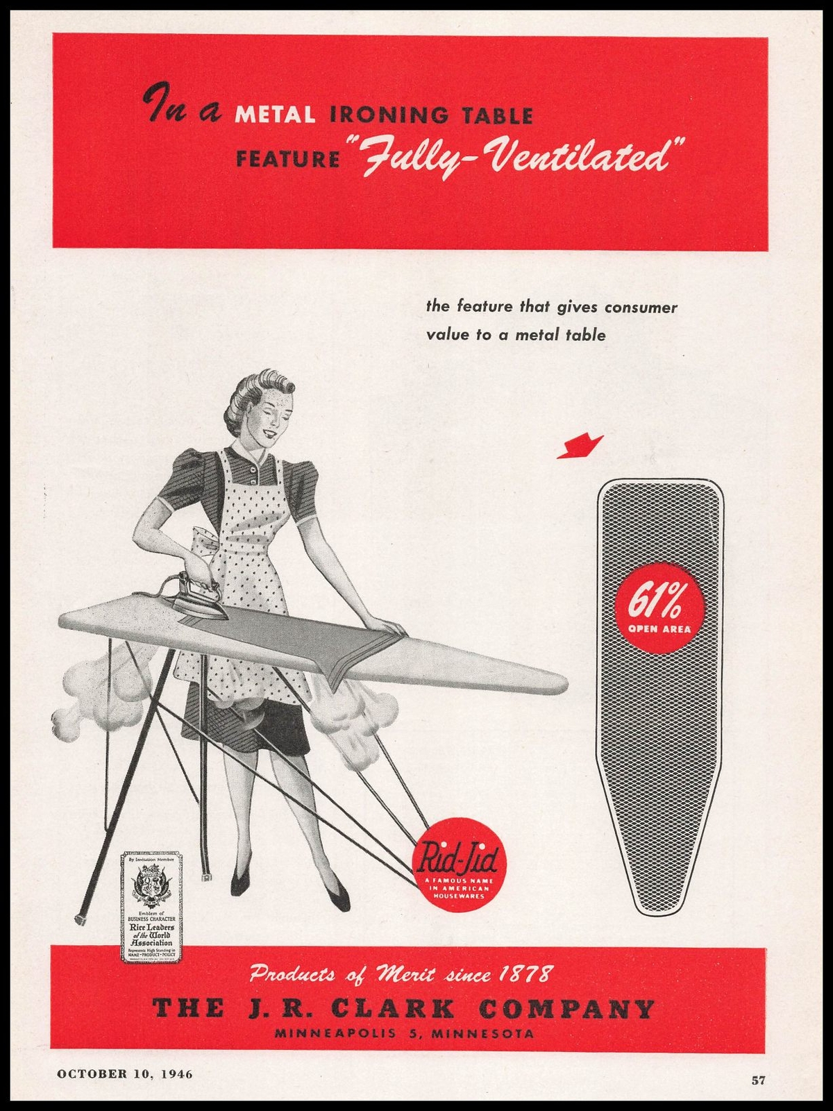 1946 J R Clark Minnesota Fully Ventilated Metal Ironing Tables Vintage Print Ad