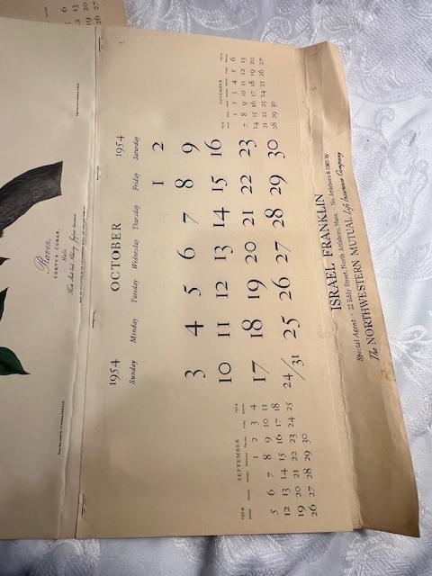Vtg.1954 Advertising Calender from Northwestern Mutual Life Ins. set of 3 birds
