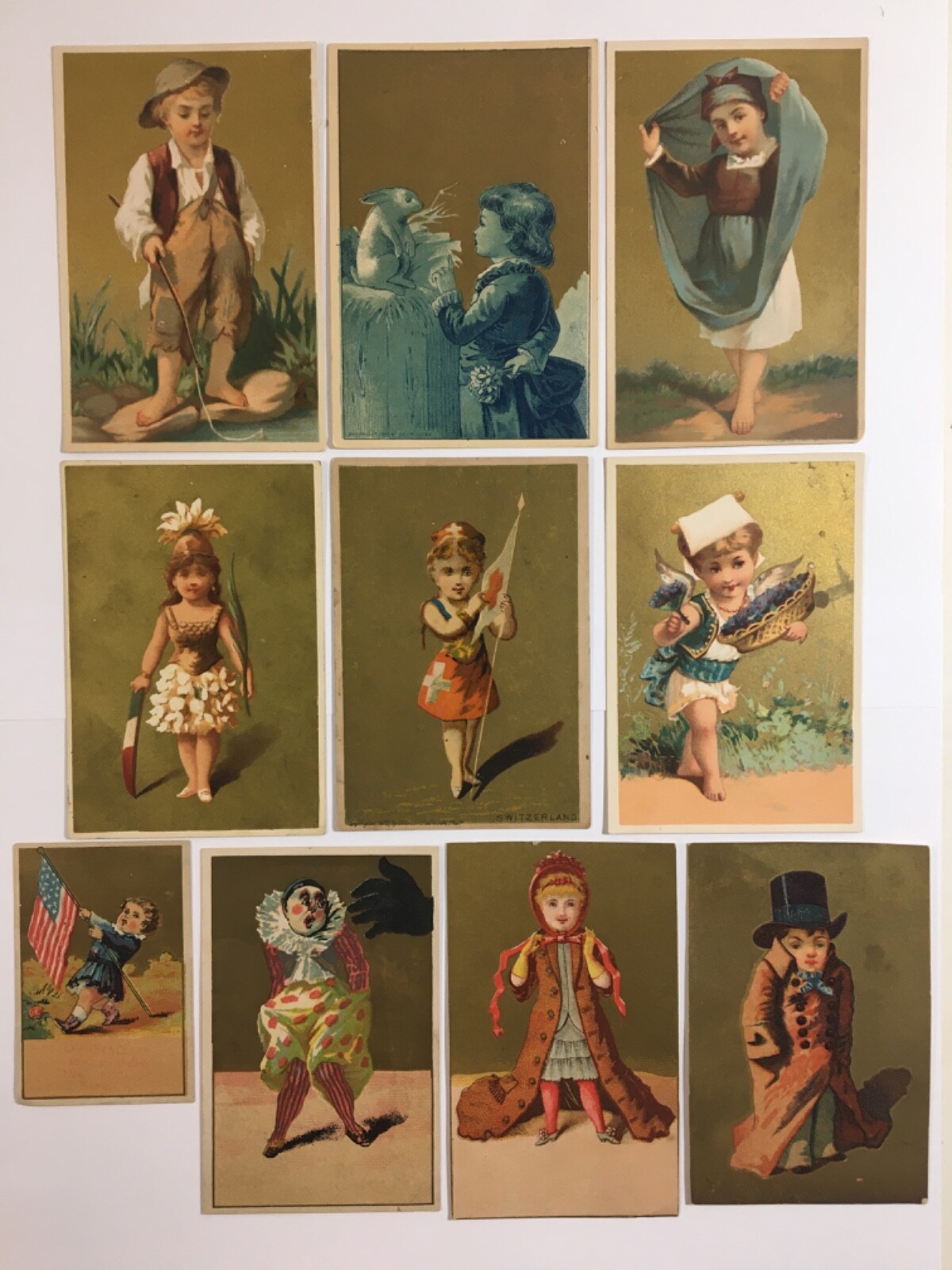 Lot of 10 Antique 1880s Victorian Trade Cards Children in Dress Switzerland