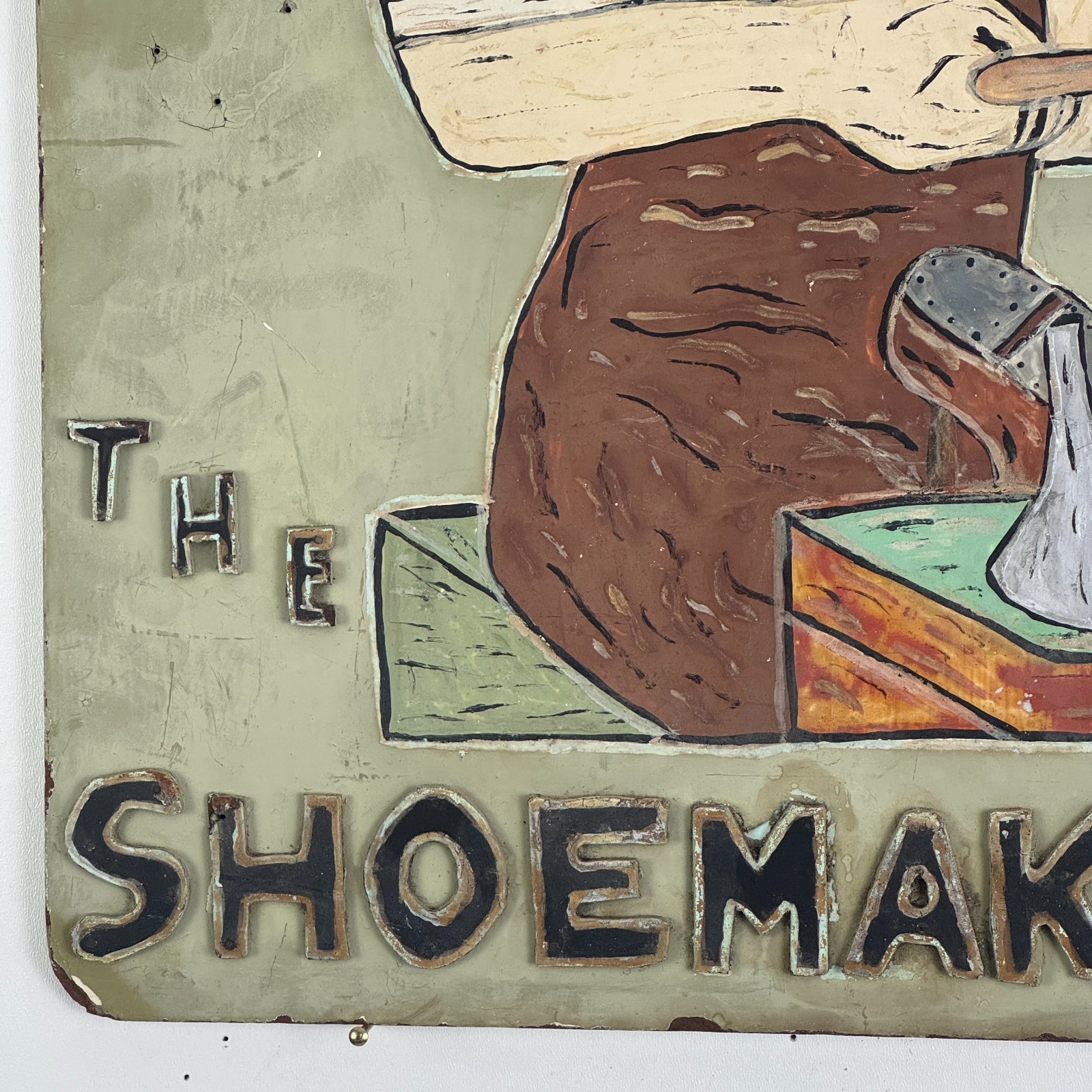 1920s Hand Painted “The Shoemakers” Trade Sign With Carved Letters & The Cobbler