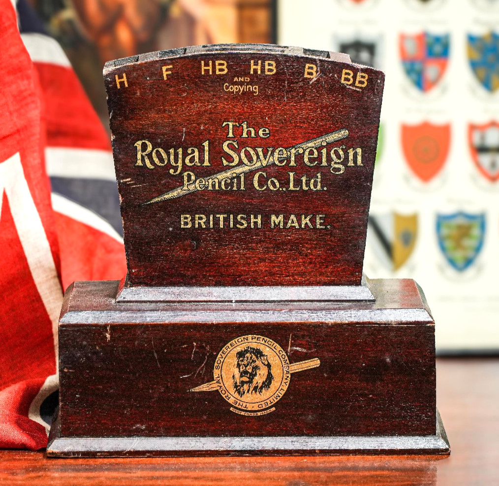 Rare Antique Royal Sovereign Pencil Co Wood Sign Retail Store Display Case
