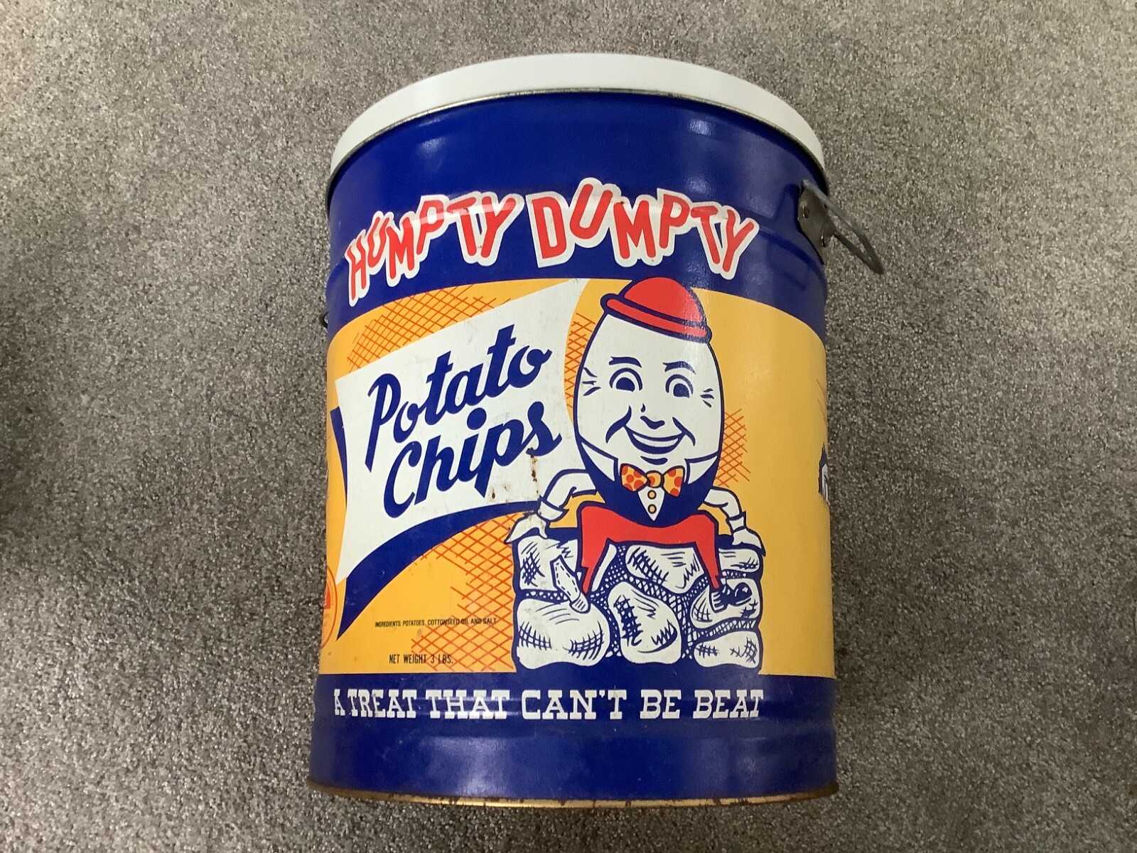 Vintage Original Yellow , Blue, Red, White Humpty Dumpty Potato Chip Tin