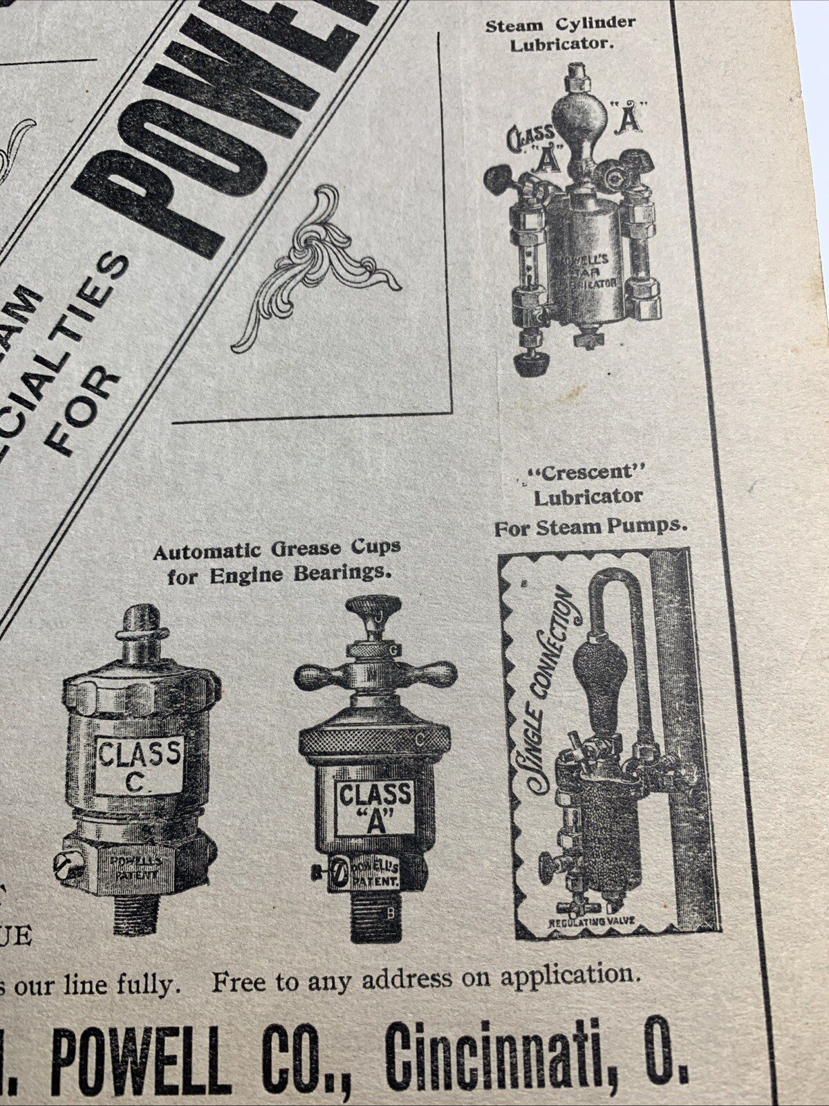 1901 Ad Powell’s Fitting For Steam Power Plants Cincinnati Ohio