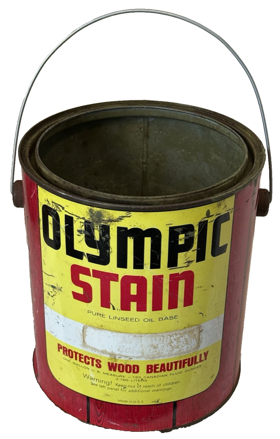 VTG 1970’s Olympic-“Avocado”-Protects Wood Beautifully-One Gallon Stain Can/Tin