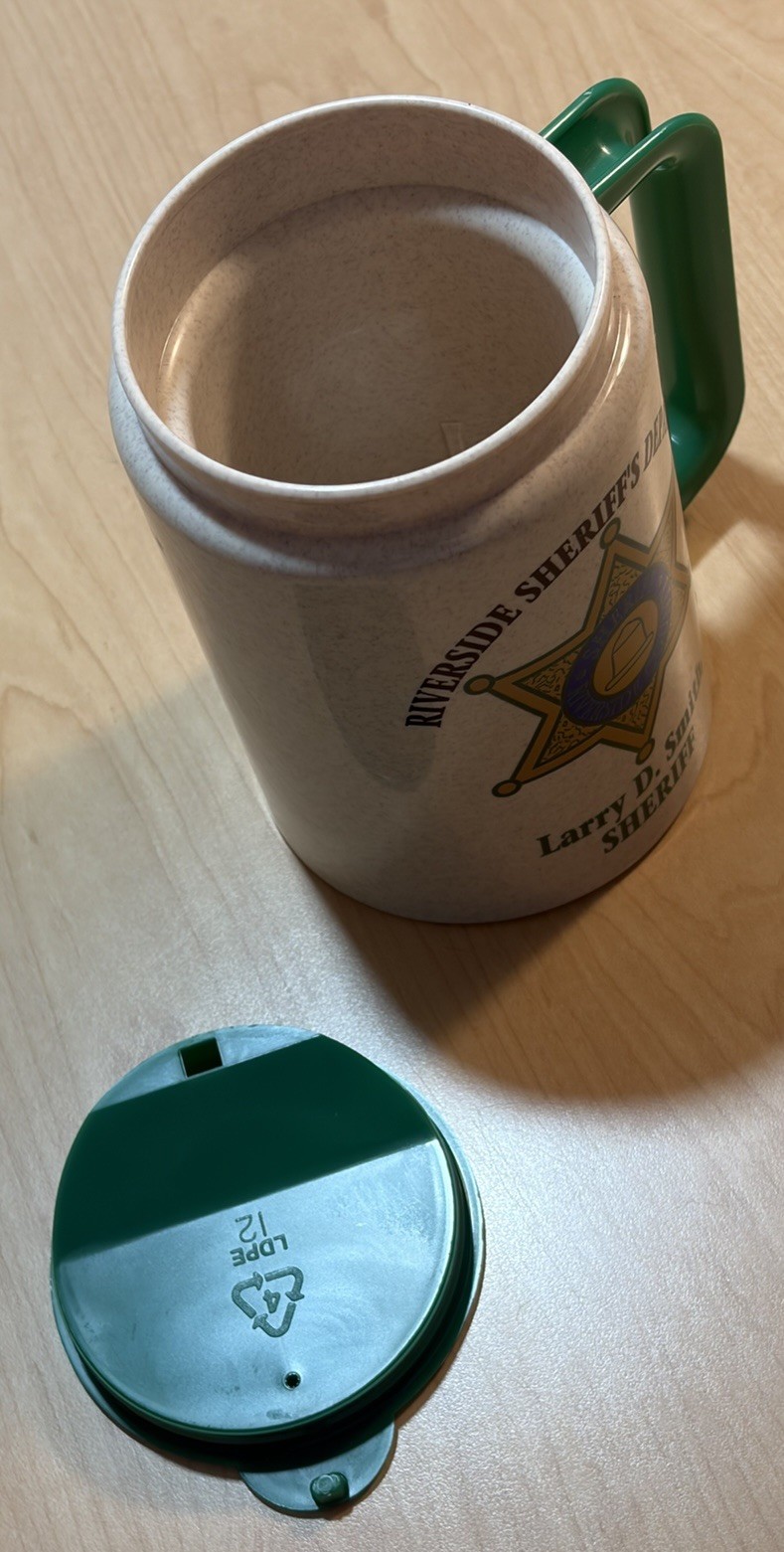 Riverside Sheriff Larry D Smith Whirley Thermos Mug Travel Cup Detention Center
