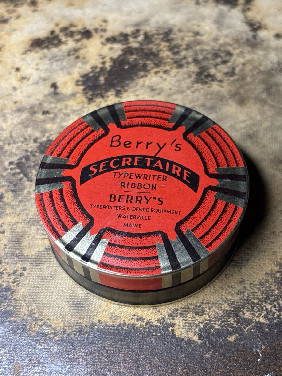 Antique Typewriter Ribbon Tin Berry’s Secretaire Waterville Maine Rare Underwood