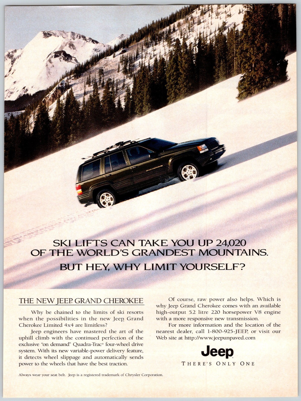 1996 JEEP GRAND CHEROKEE SUV Vintage 8″X10.5″ Magazine Ad 1990’s GDI-4