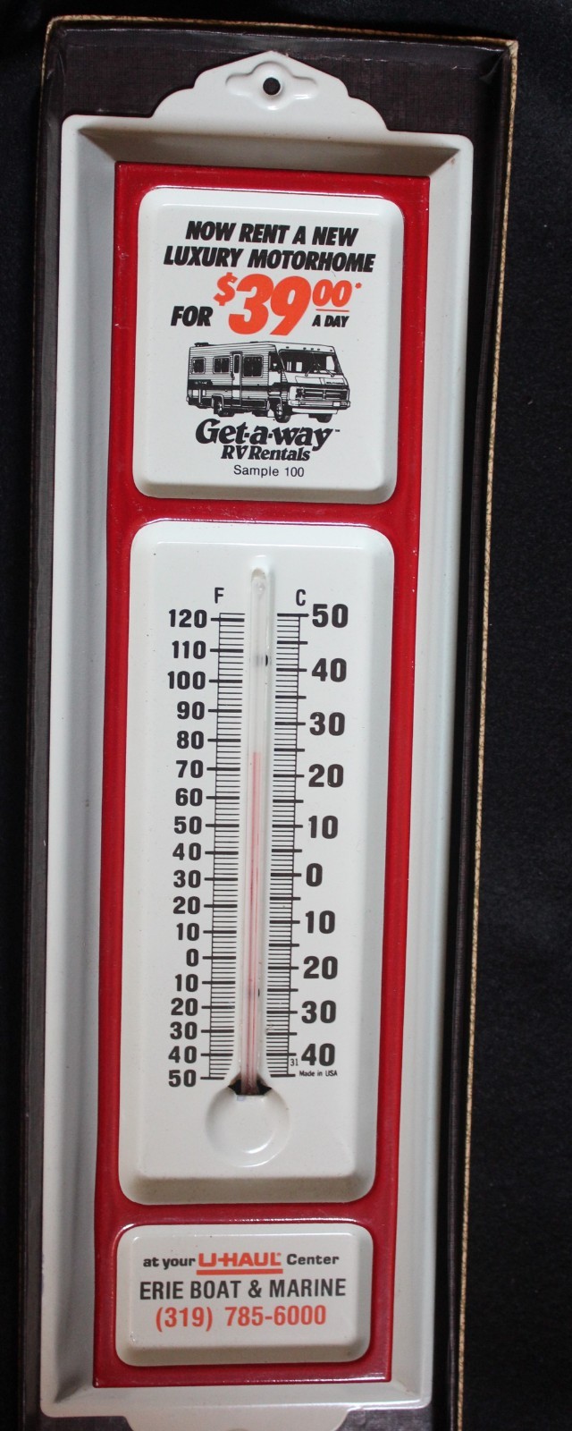 VINTAGE U-HAUL RENTALS THERMOMETER…ADVERTISING SALESMAN SAMPLE…MIB.