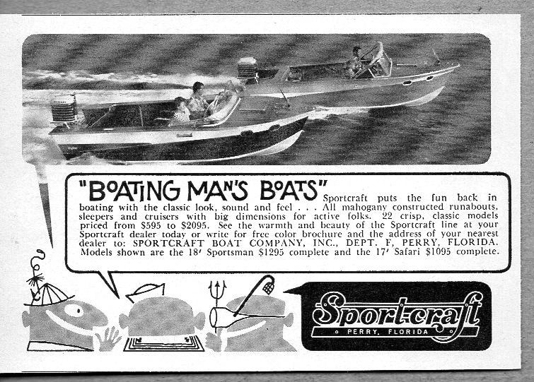 1960 Print Ad Sportcraft Mahogany Constructed Wood Boats Perry,FL