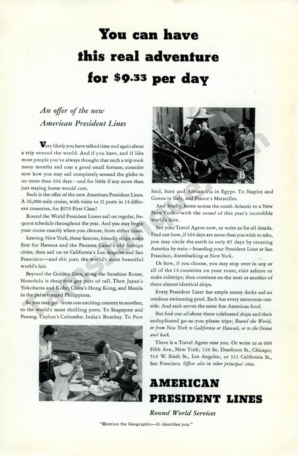 1939 American President Cruise Lines Old Vintage Print AD Unique Gift Idea (740)