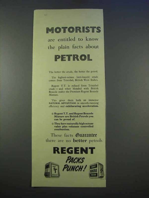 1955 Regent Petrol Gasoline Ad – Motorists are Entitled