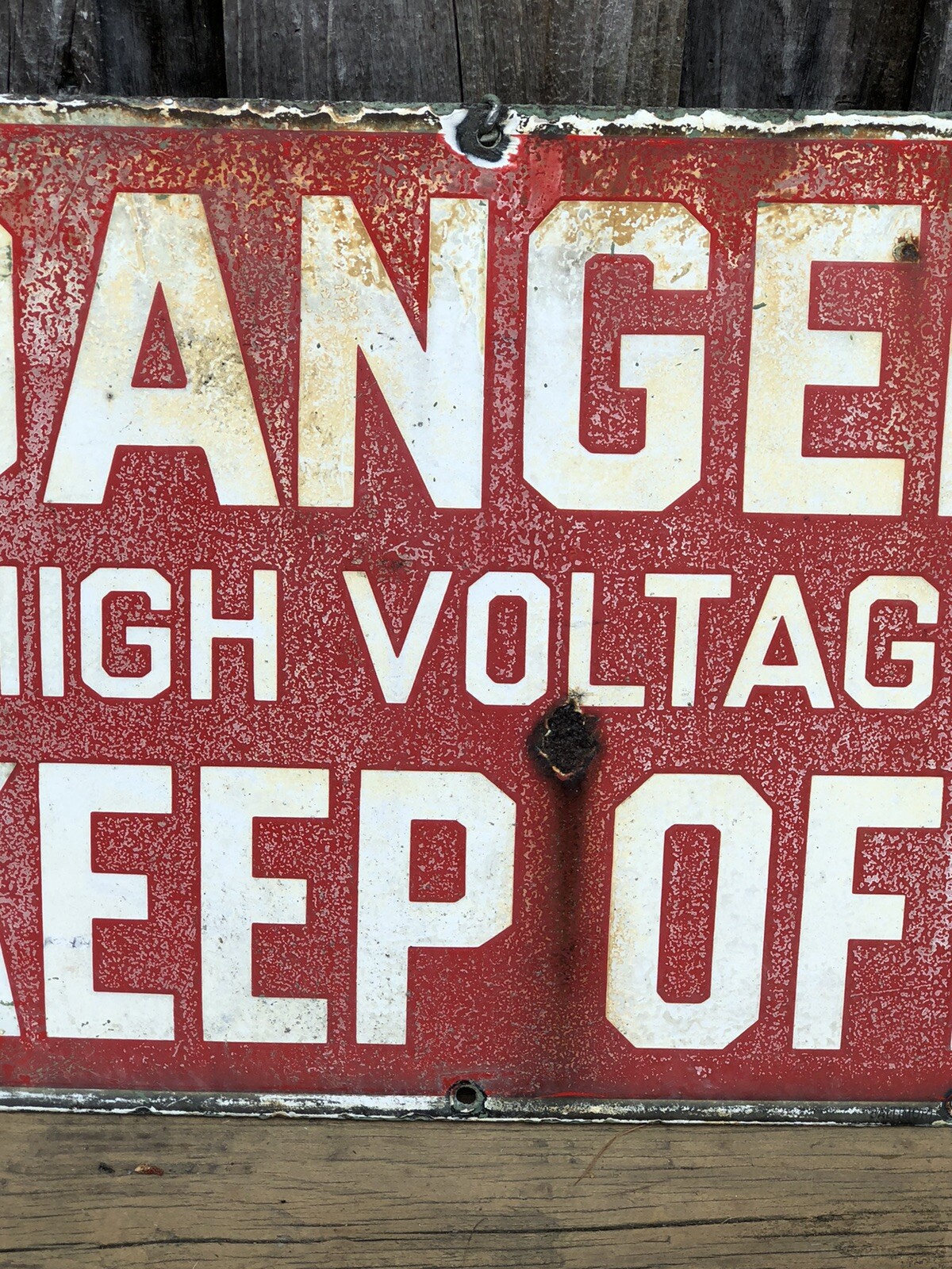 Vintage Porcelain DANGER HIGH VOLTAGE KEEP OFF Sign 20×14” Red White Original