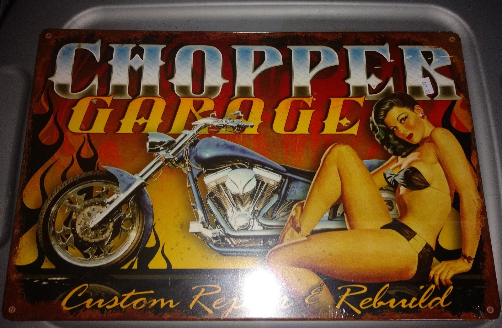 18″ X 12″ – Chopper Garage Pin-Up – Metal Sign – Reproduction