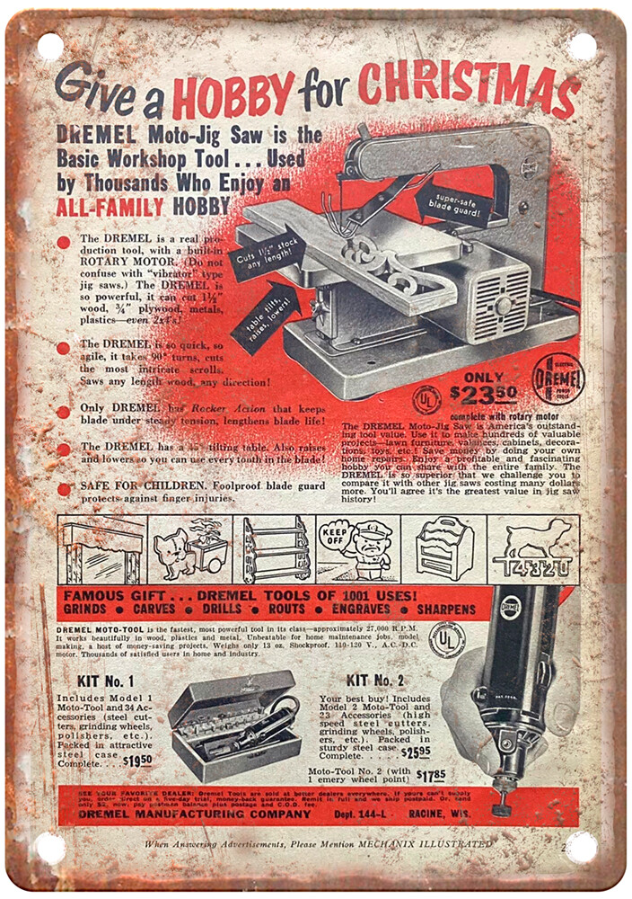 Vintage 1954 Bremel Moto-Jig Saw Workshop Tool Ad Reproduction Metal Sign Z272